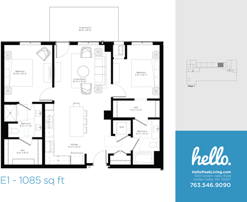 E1 Floor Plan at Hello Apartments, Minneapolis, 55427